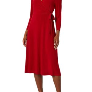 Evan Picone Women's 3/4 Sleeve Midi Wrap Dress