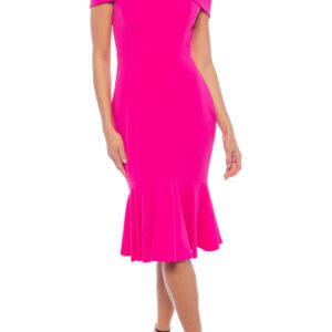 Marina Off-the-Shoulder Cap Sleeve Stretch Crepe Mermaid Midi Dress