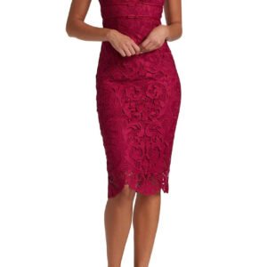 ML Monique Lhuillier V-Neck Sleeveless Banded Waist Bodycon Slit Back Lace Dress