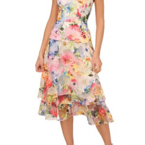 Adrianna Papell Printed Embroidered Fit & Flare Dress