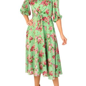 Julia Jordan Floral-Print Tie-Waist Midi Charmeuse Dress