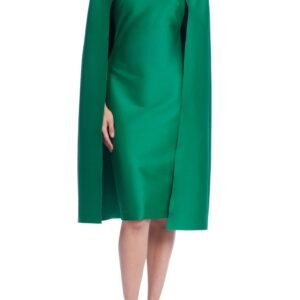 Badgley Mischka Bateau Neck Mikado Split Cape Sleeve Two Piece Midi Dress