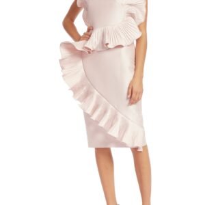 Badgley Mischka Asymmetrical Pleated Ruffle Cocktail Dress