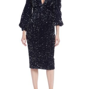 Badgley Mischka Long-Sleeved Sequins Velvet Coat Dress
