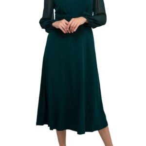 Connected Apparel Chiffon Long Sleeve Midi Dress