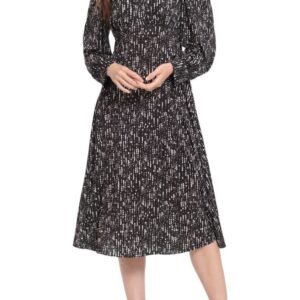 London Times Crew Neck Keyhole Front Long Sleeve A-line Multi Print Matte Jersey Dress