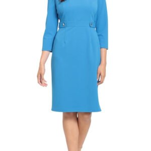 London Times 3/4 Sleeve Seamed Side Tab Fit & Flare Midi Dress