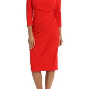London Times Sweetheart Faux Wrap Side Ruched Midi Dress