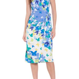 London Times Side Ruched Buckle Midi Dress