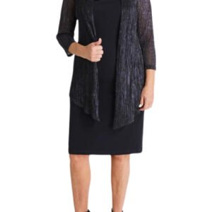 Connected Apparel Metallic Cardigan Three Quarter Sleeves Sheath Dress